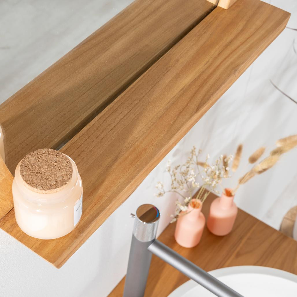 Espejo Anita ovalado de teca maciza para cuarto de baño Espejo Anita ovalado de teca maciza para cuarto de baño