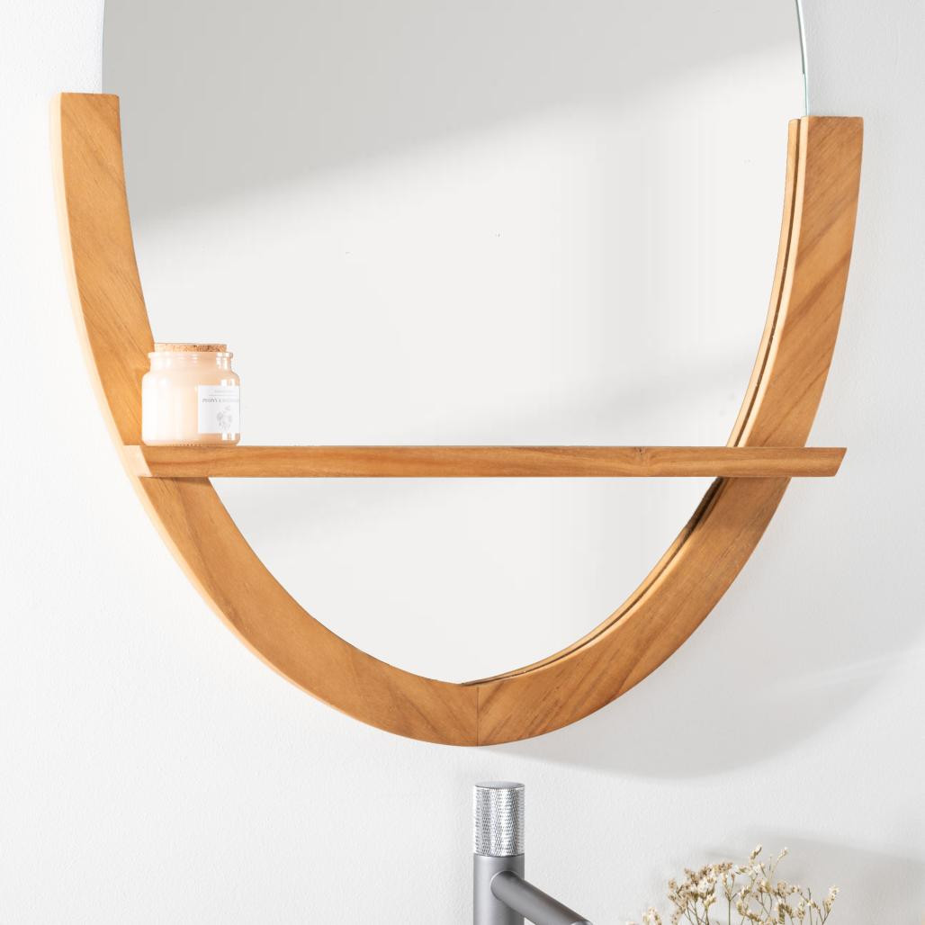 Espejo Anita ovalado de teca maciza para cuarto de baño Espejo Anita ovalado de teca maciza para cuarto de baño