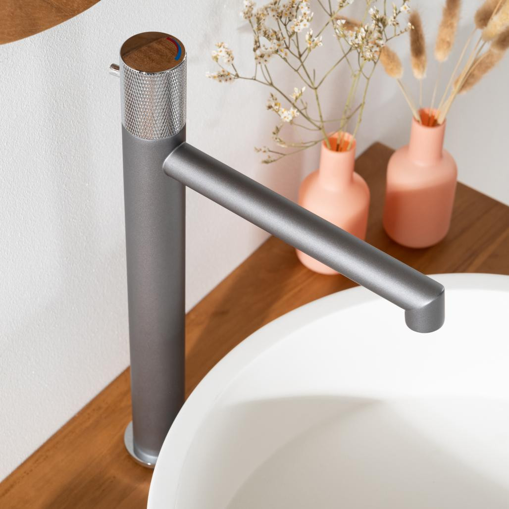 Grifo Monomando progresivo para lavabo Irminio gris y cromado Grifo Monomando progresivo para lavabo Irminio gris y cromado
