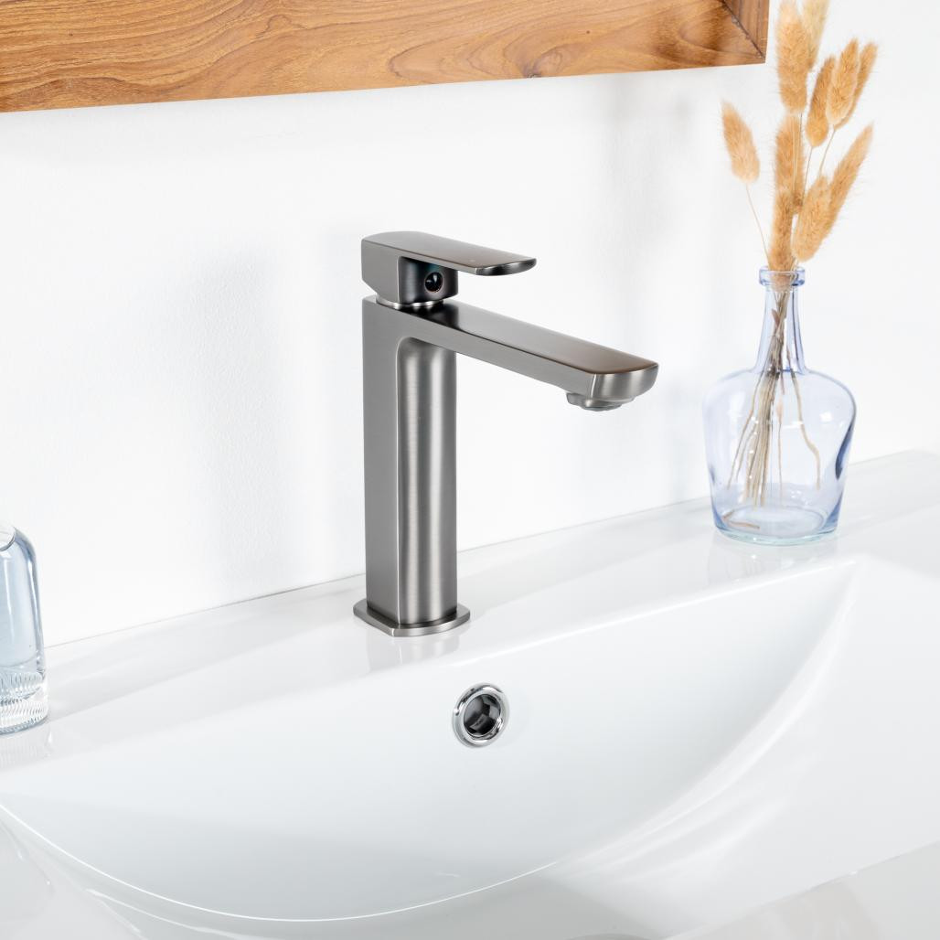 Mezclador baño para lavabo Louga gris metal