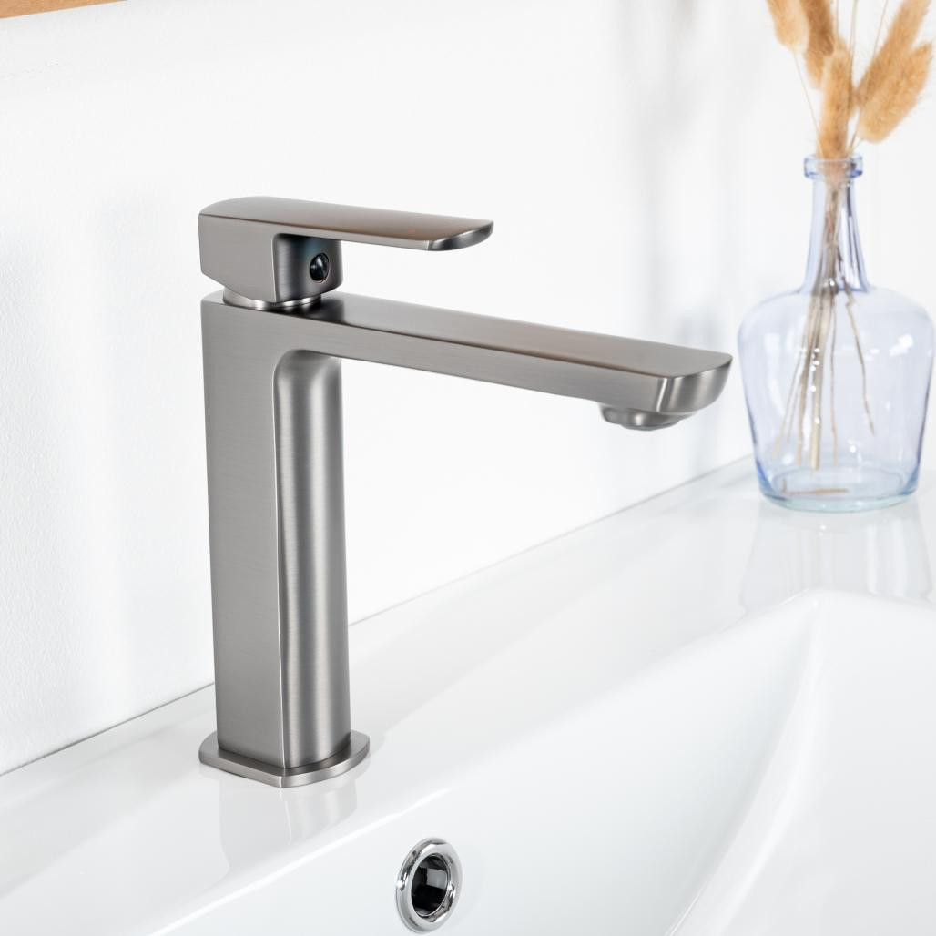 Mezclador baño para lavabo Louga gris metal