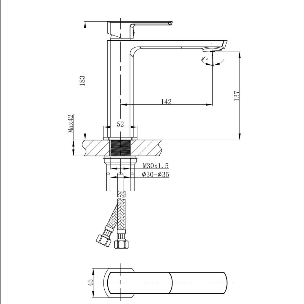 Mezclador baño para lavabo Louga gris metal