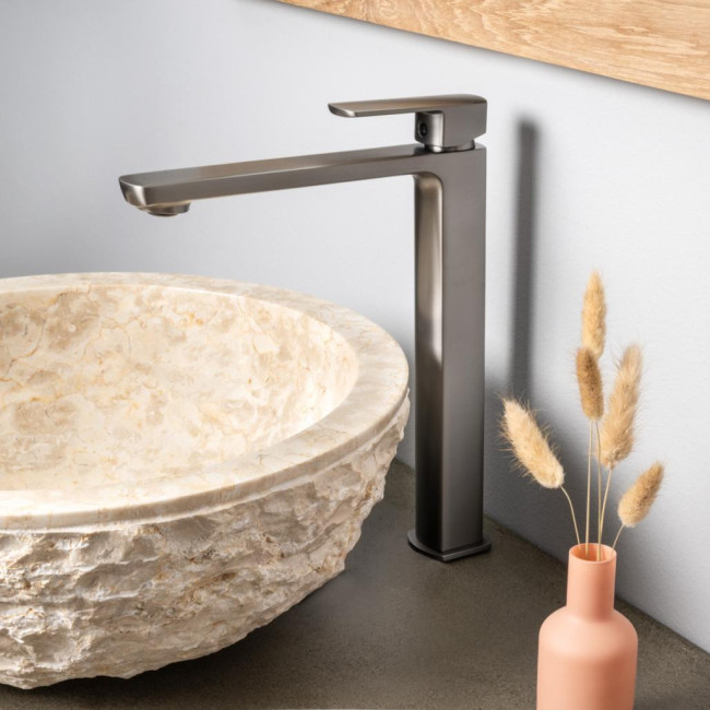 Grifo para lavabo baño Louga gris metal