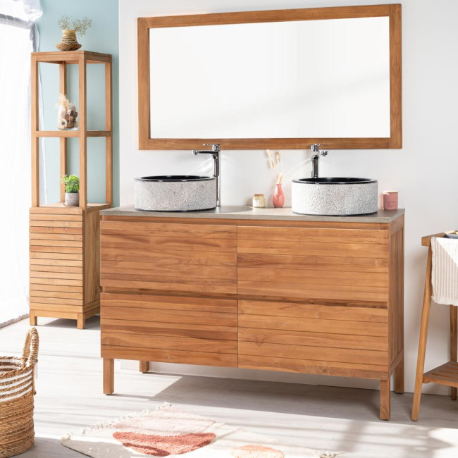 Meuble salle de bain en teck massif et béton Toni 140 cm