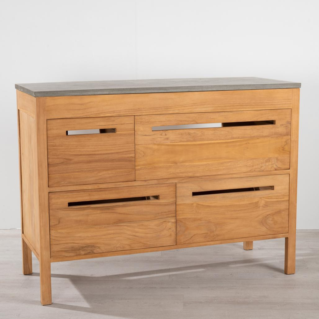 Meuble salle de bain en teck massif et béton Sira 120 cm