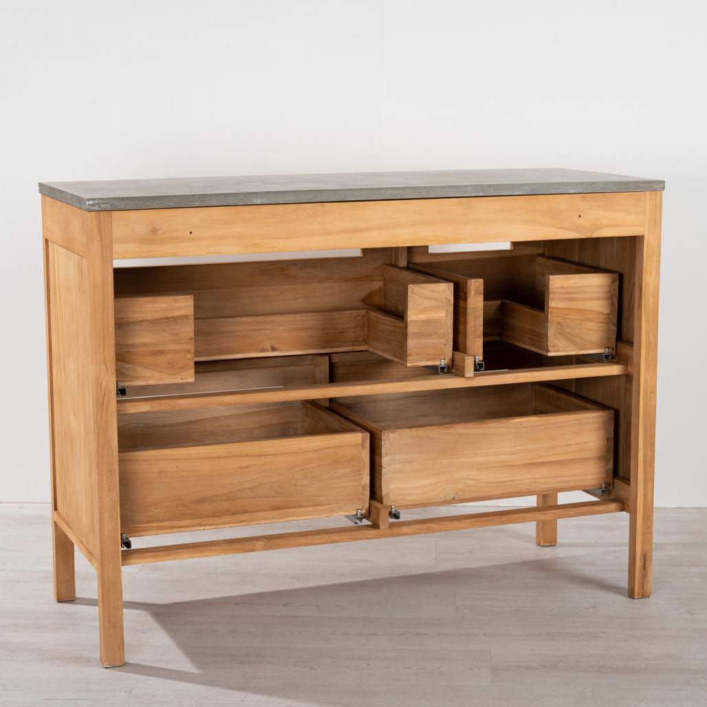 Meuble salle de bain en teck massif et béton Sira 120 cm