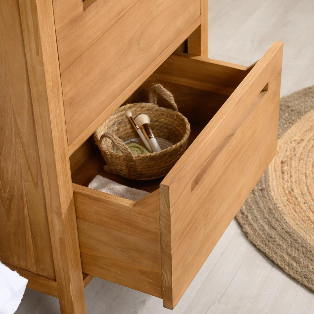 Meuble salle de bain en teck et béton Sira 60 cm