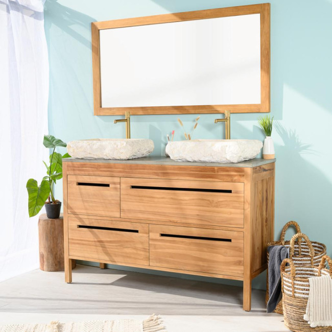 Meuble salle de bain en teck et béton Sira 140 cm