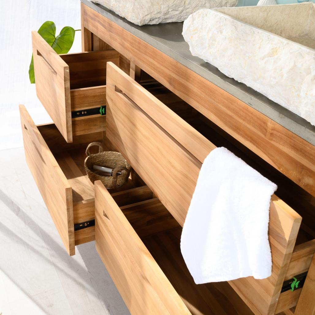 Meuble salle de bain en teck et béton Sira 140 cm Meuble salle de bain en teck et béton Sira 140 cm