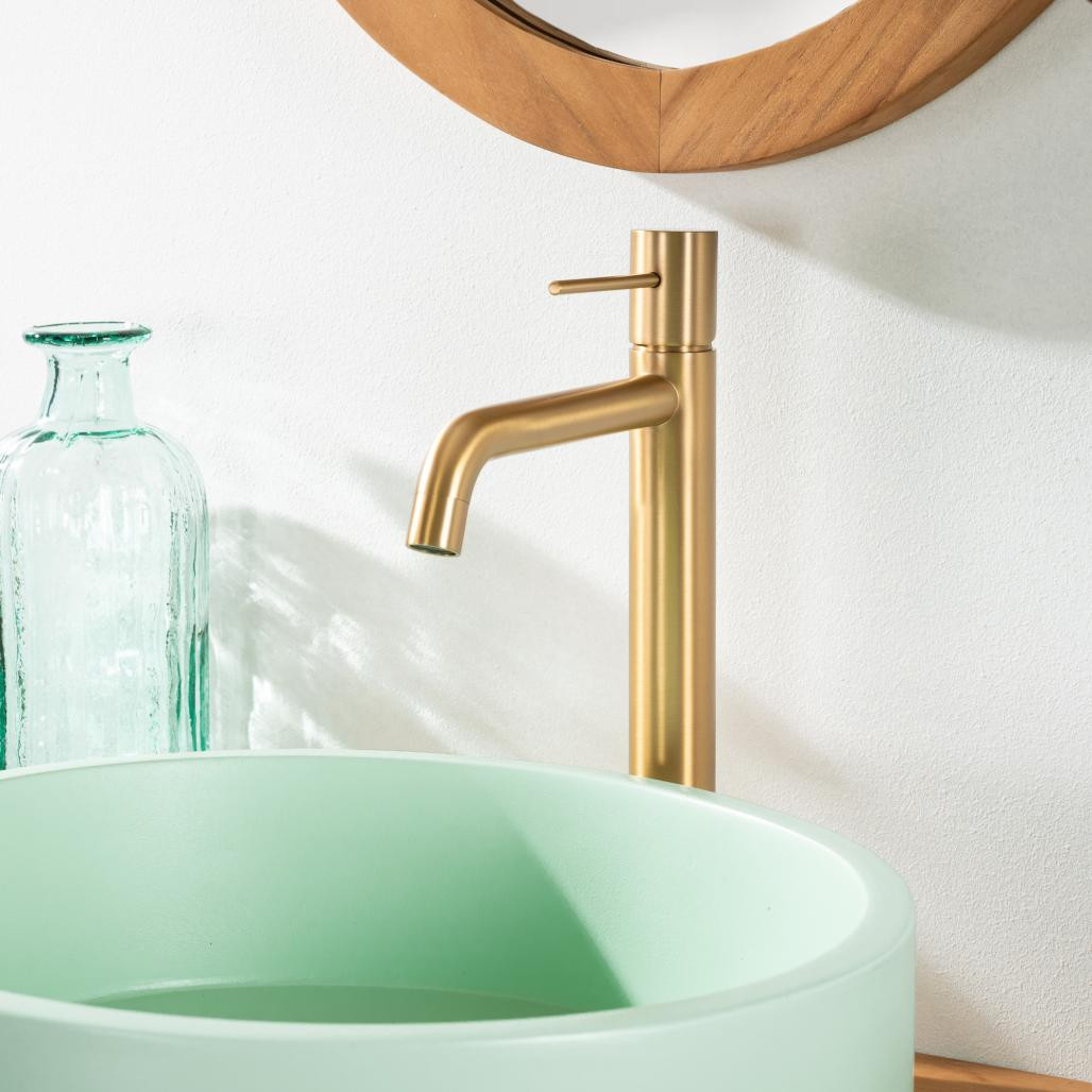 Mezclador para lavabo de baño Lana dorado cepillado