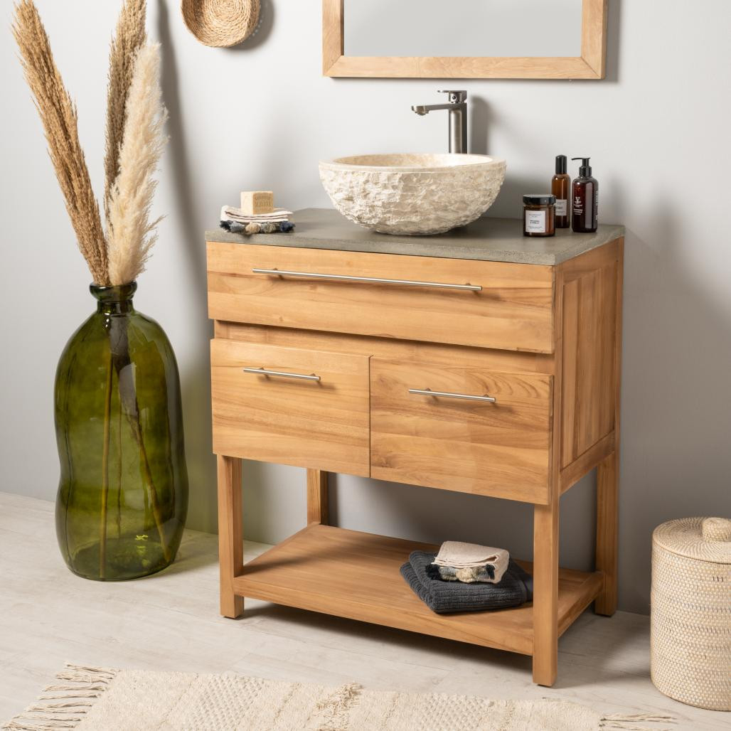 Meuble salle de bain en teck et béton Bagster 80 cm