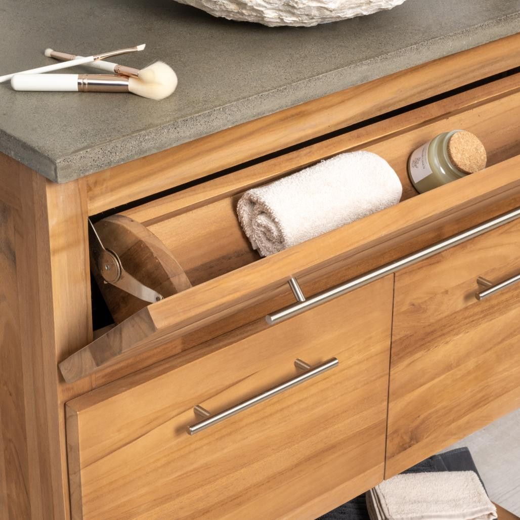 Meuble salle de bain en teck et béton Bagster 80 cm