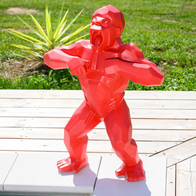 Estatua jardàn de gorila origami rojo de 80 cm
