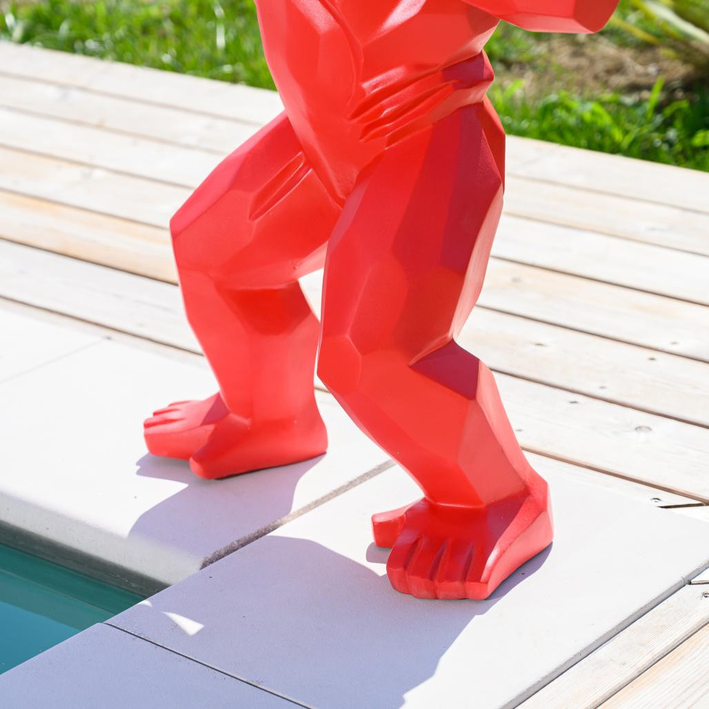 Estatua jardàn de gorila origami rojo de 80 cm Estatua jardàn de gorila origami rojo de 80 cm