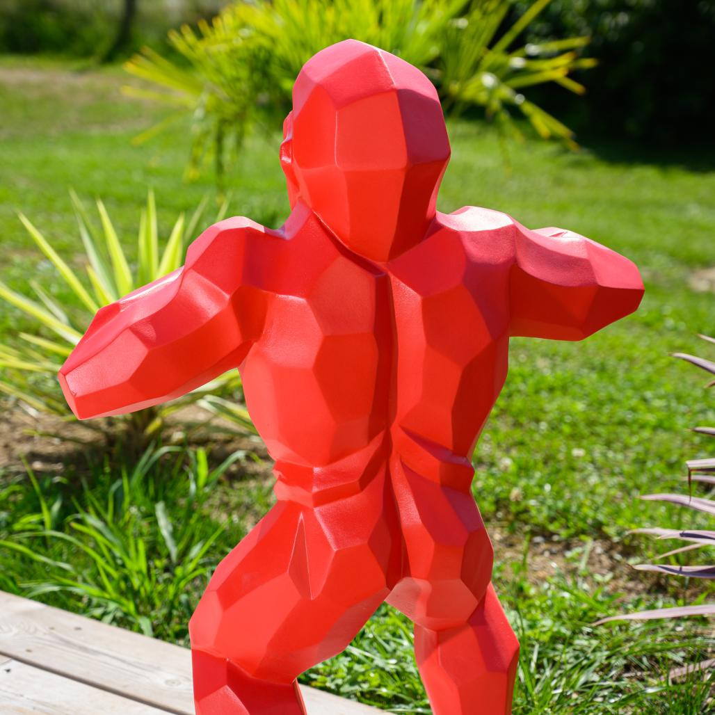 Estatua jardàn de gorila origami rojo de 80 cm Estatua jardàn de gorila origami rojo de 80 cm