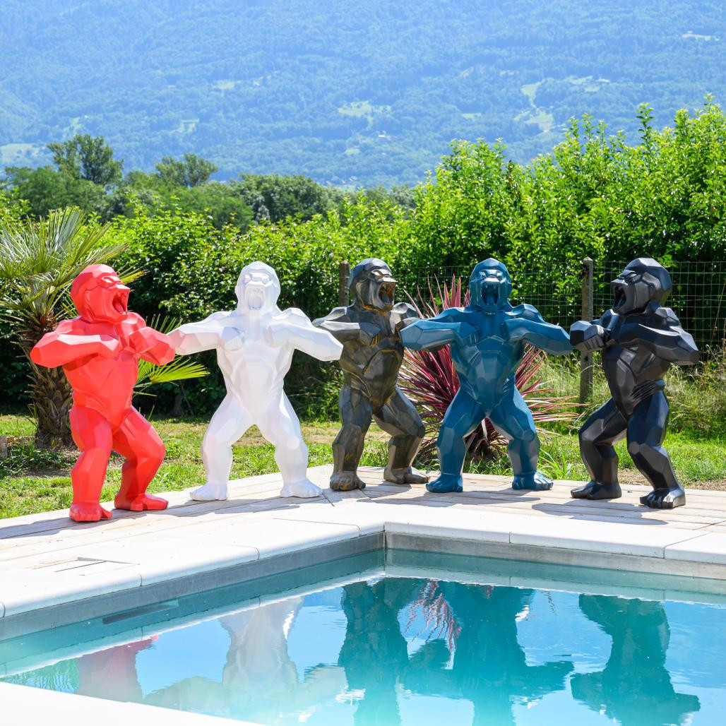 Estatua jardàn de gorila origami rojo de 80 cm Estatua jardàn de gorila origami rojo de 80 cm