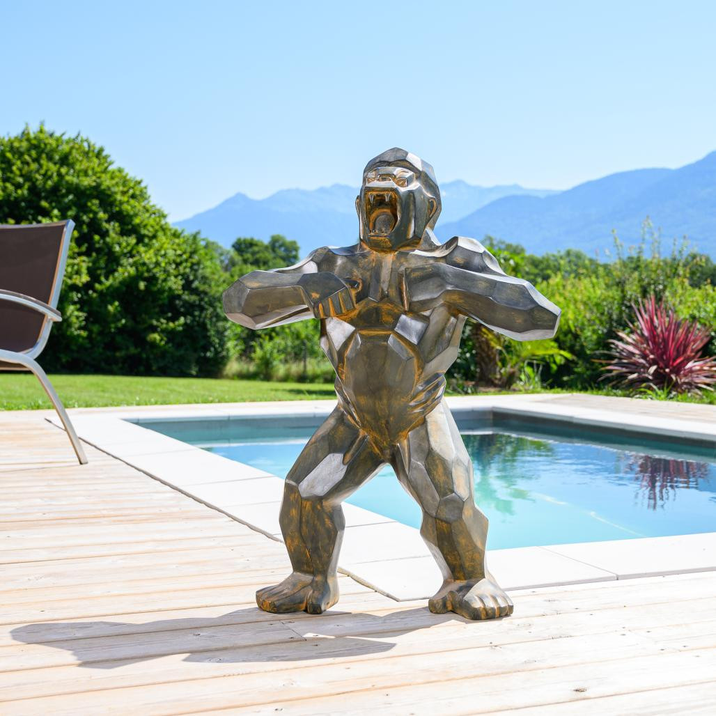 Estatua de gorila mono de origami negro antiguo de 80 cm