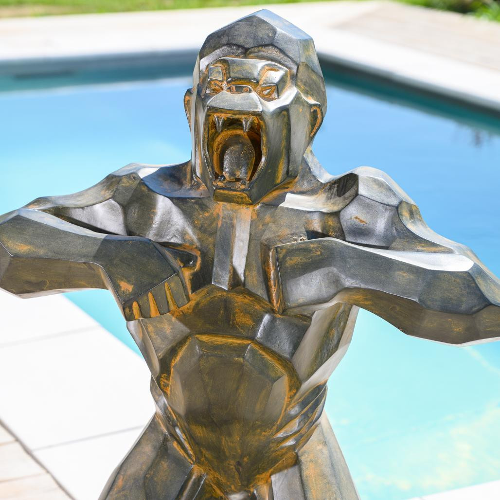 Estatua de gorila mono de origami negro antiguo de 80 cm