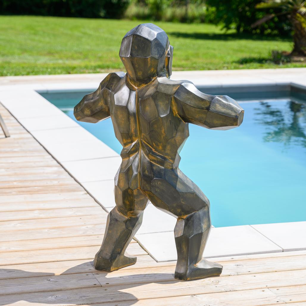 Estatua de gorila mono de origami negro antiguo de 80 cm