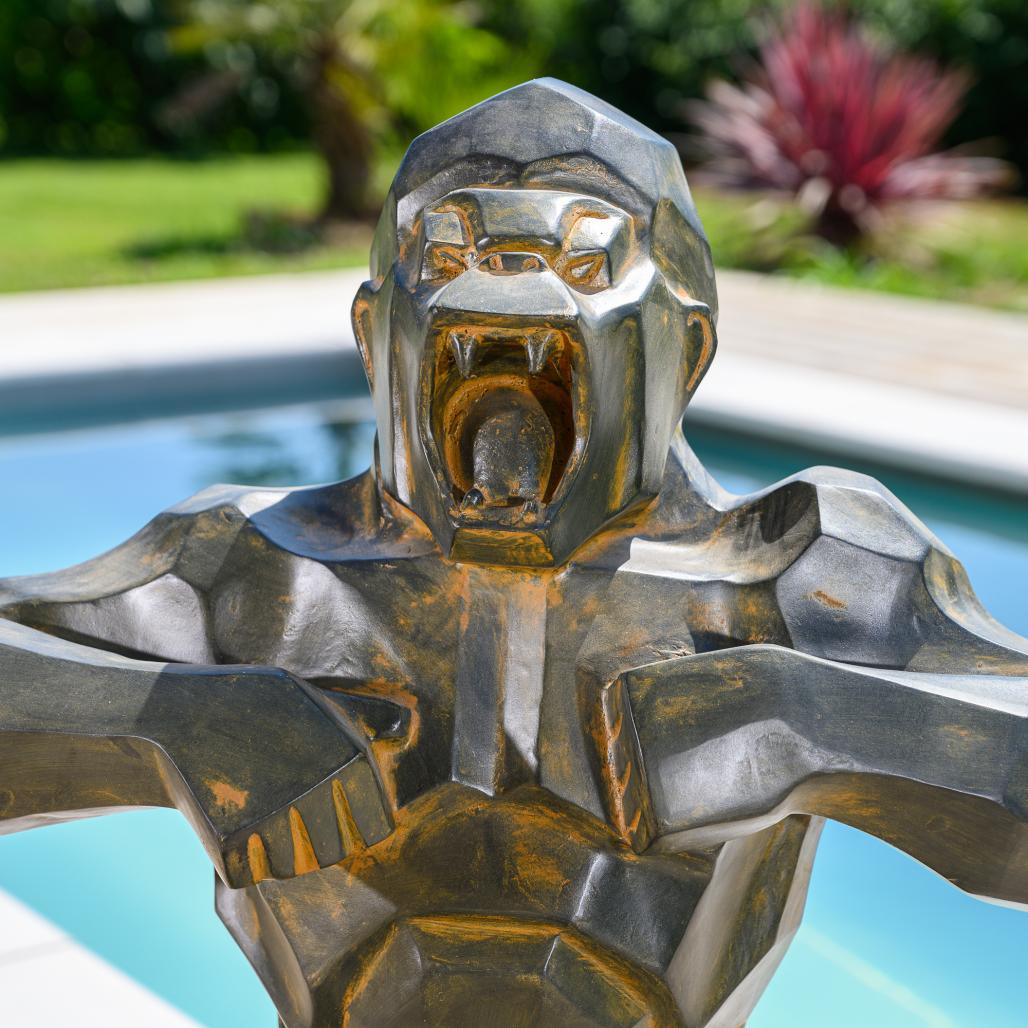 Estatua de gorila mono de origami negro antiguo de 80 cm