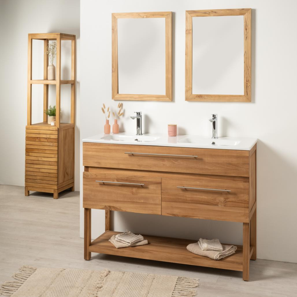 Meuble salle de bain en teck massif et céramique Bagster 120 cm Meuble salle de bain en teck massif et céramique Bagster 120 cm