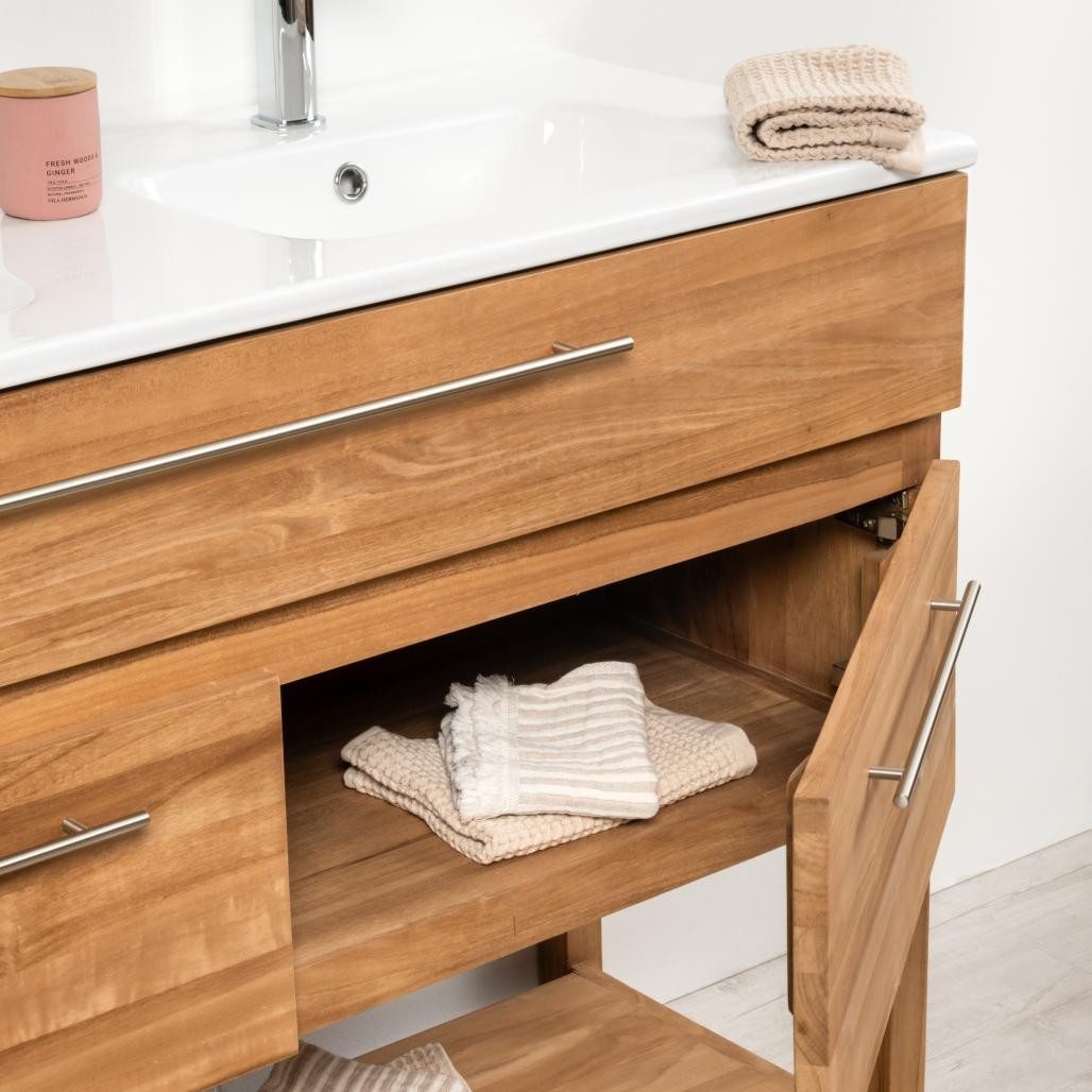 Meuble salle de bain en teck massif et céramique Bagster 120 cm Meuble salle de bain en teck massif et céramique Bagster 120 cm