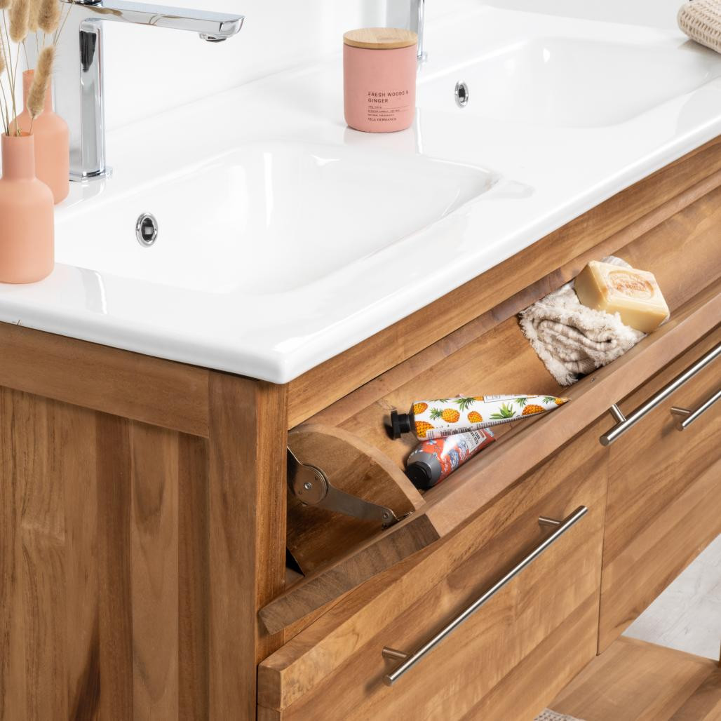 Meuble salle de bain en teck massif et céramique Bagster 120 cm Meuble salle de bain en teck massif et céramique Bagster 120 cm