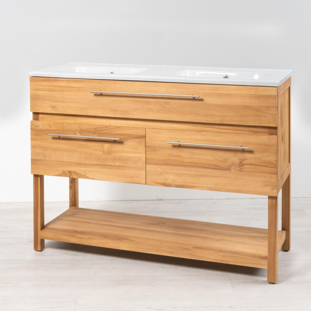 Meuble salle de bain en teck massif et céramique Bagster 120 cm Meuble salle de bain en teck massif et céramique Bagster 120 cm