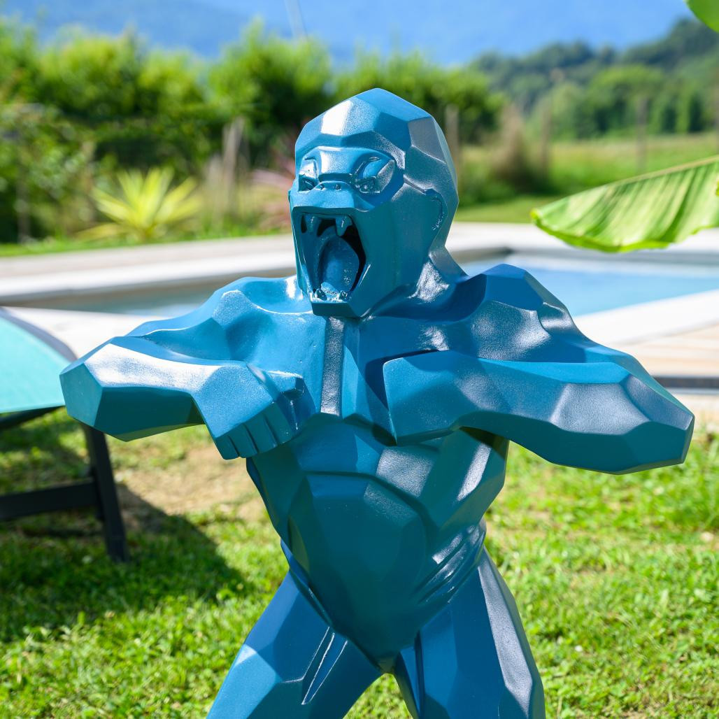 Estatua de gorila mono de origami azul de 80 cm