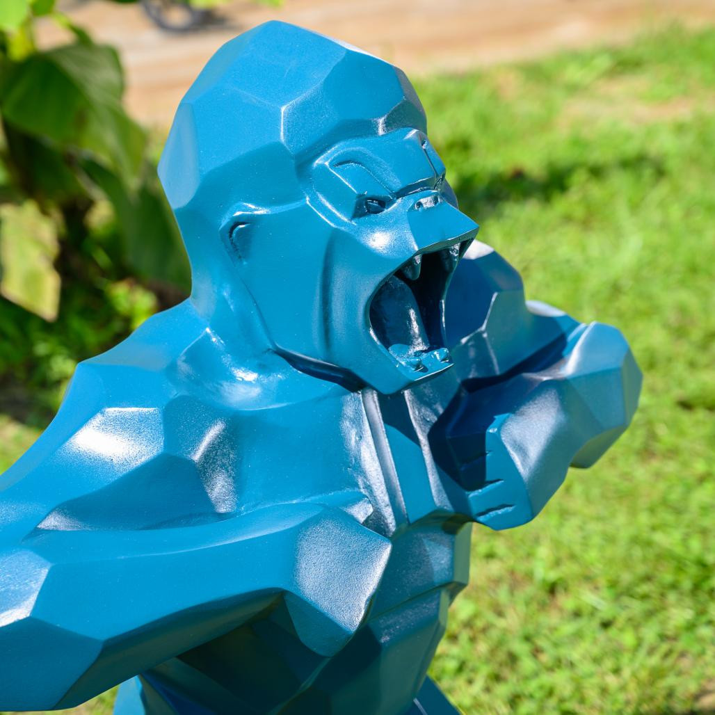 Estatua de gorila mono de origami azul de 80 cm