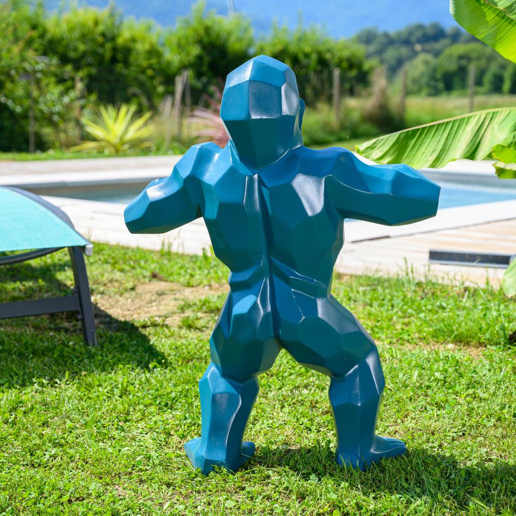 Estatua de gorila mono de origami azul de 80 cm