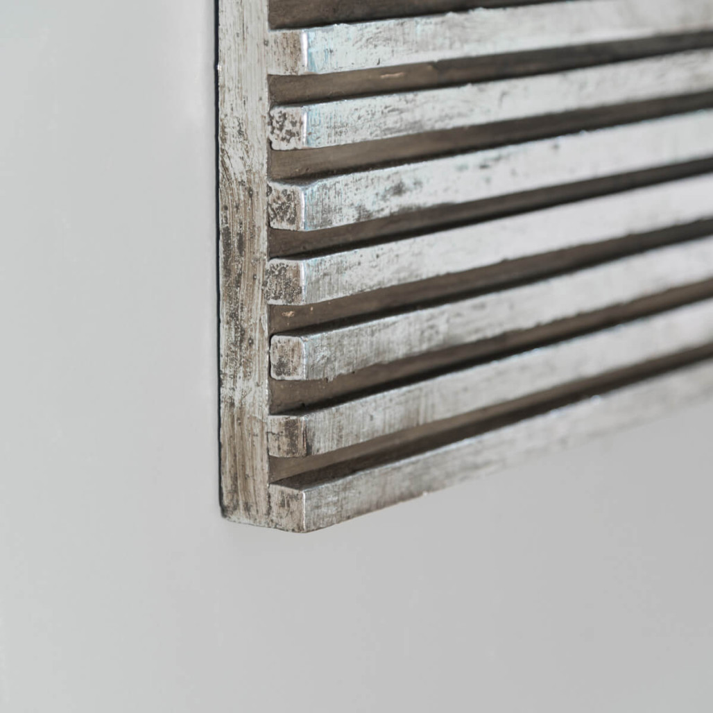 Espejo art déco cuadrado de madera con pátina plateada 80 x 80 cm Espejo art déco cuadrado de madera con pátina plateada 80 x 80 cm