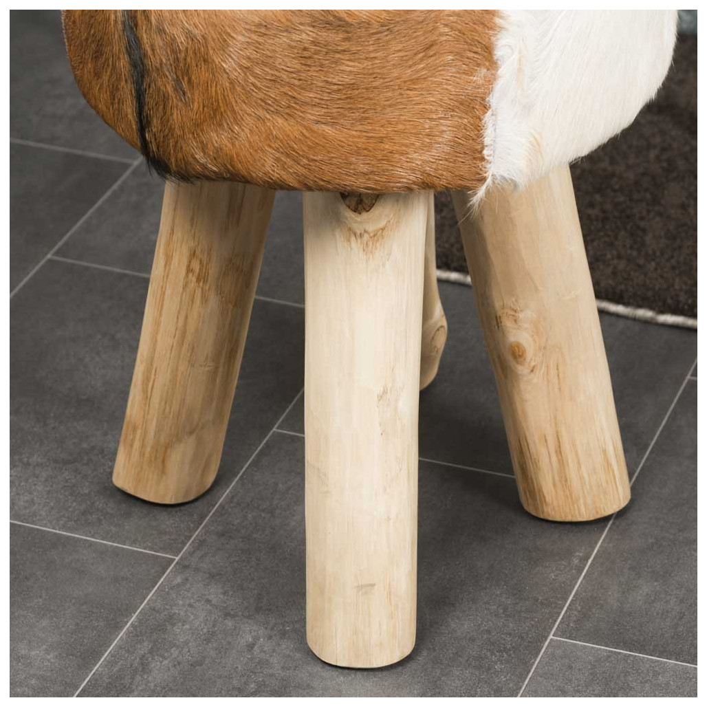 Taburete : Taburete redondo, teca, piel de cabra, LODGE Taburete : Taburete redondo, teca, piel de cabra, LODGE
