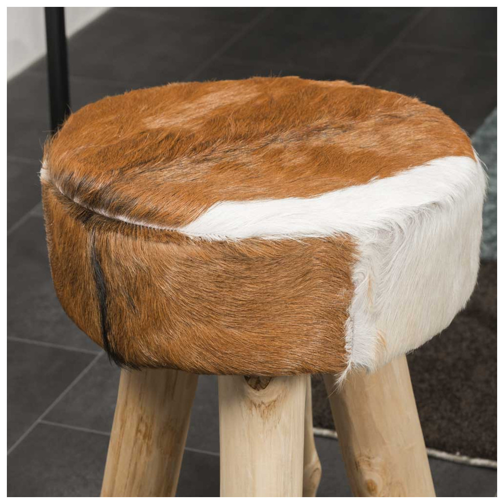 Taburete : Taburete redondo, teca, piel de cabra, LODGE Taburete : Taburete redondo, teca, piel de cabra, LODGE