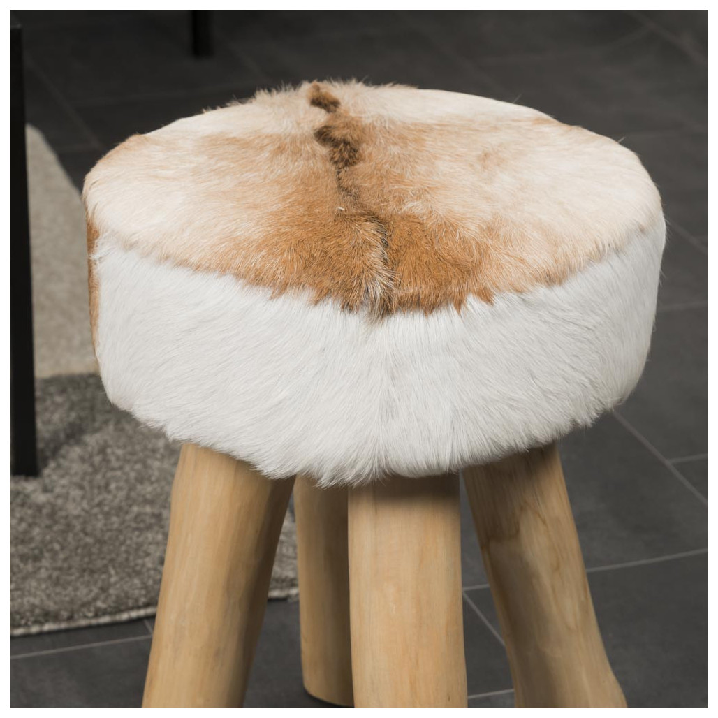 Taburete : Taburete redondo, teca, piel de cabra, LODGE Taburete : Taburete redondo, teca, piel de cabra, LODGE