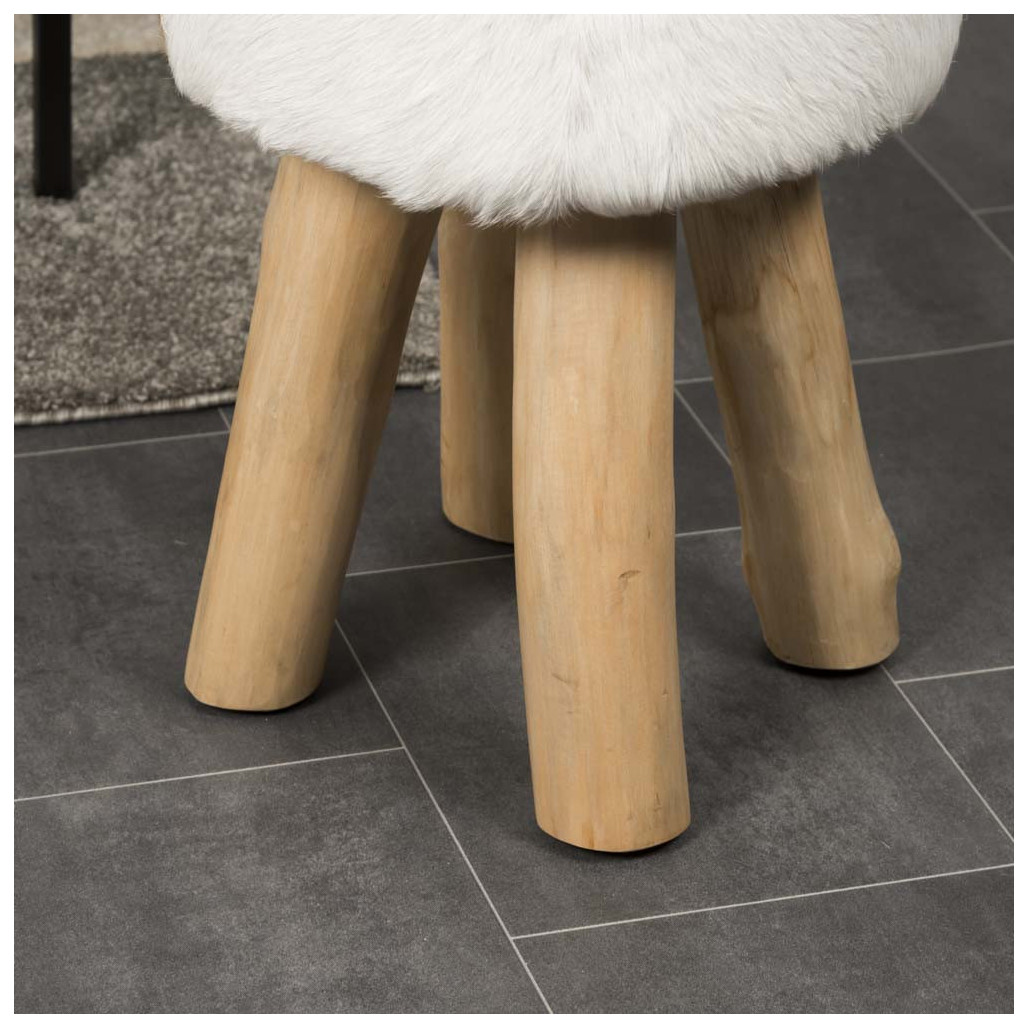 Taburete : Taburete redondo, teca, piel de cabra, LODGE Taburete : Taburete redondo, teca, piel de cabra, LODGE