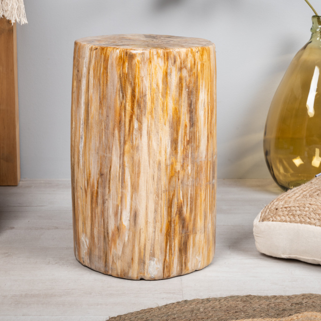 Mueble de madera : puf de madera fosilizado, 41 x 33 cm