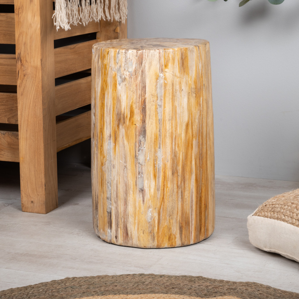 Mueble de madera : puf de madera fosilizado, 41 x 33 cm
