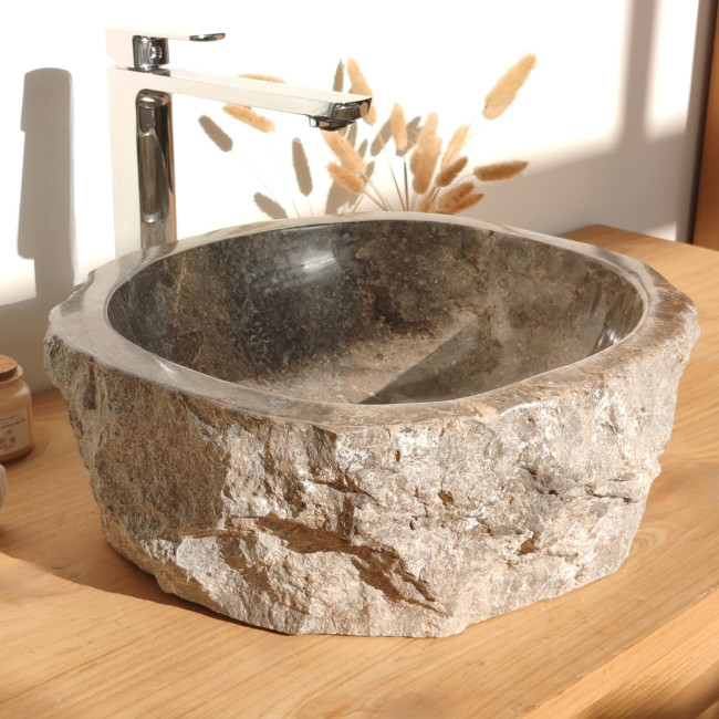 lavabo sobre encimera de mármol: Roca, rectángulo, gris, ancho: 35-40 cm