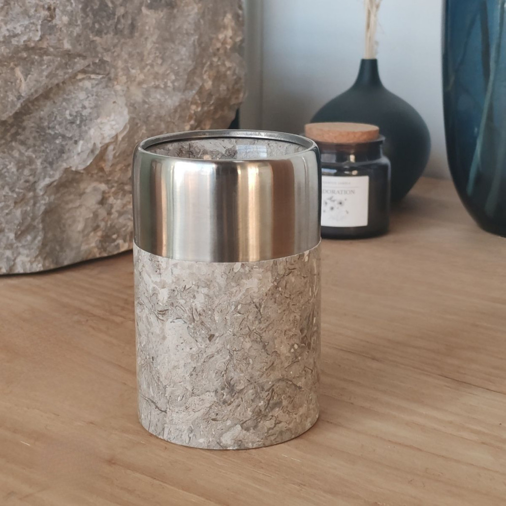 Vaso para cuarto de baño de mármol y acero inoxidable gris Vaso para cuarto de baño de mármol y acero inoxidable gris