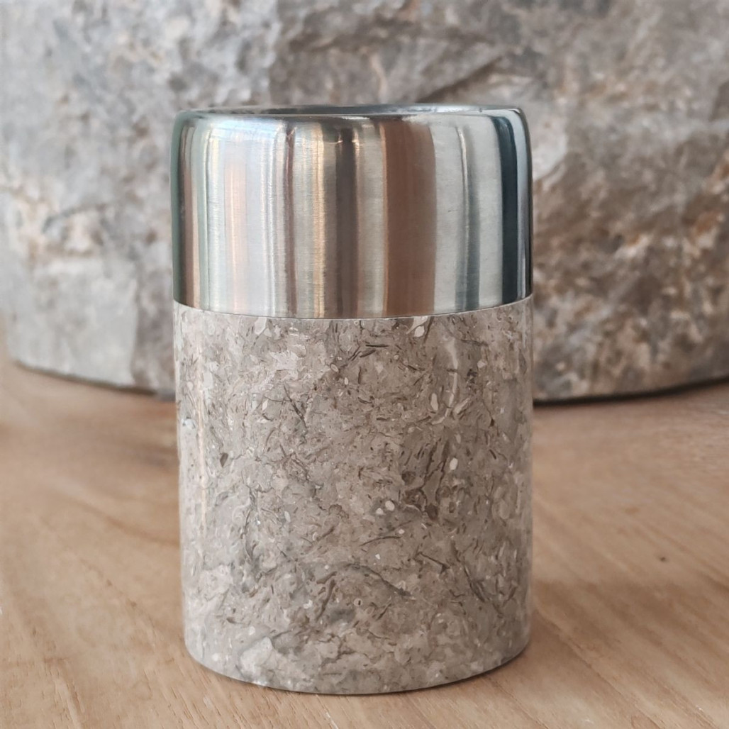 Vaso para cuarto de baño de mármol y acero inoxidable gris Vaso para cuarto de baño de mármol y acero inoxidable gris