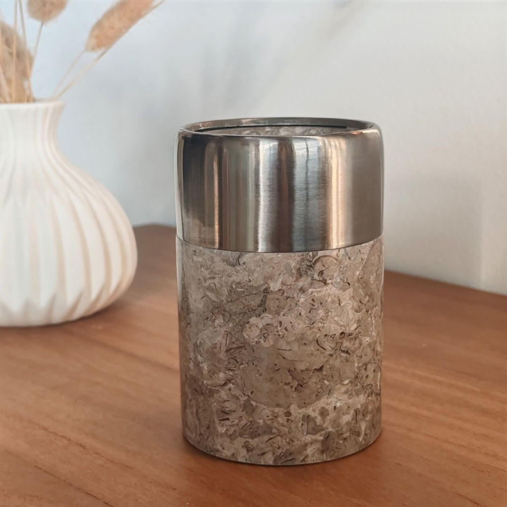 Vaso para cuarto de baño de mármol y acero inoxidable gris Vaso para cuarto de baño de mármol y acero inoxidable gris