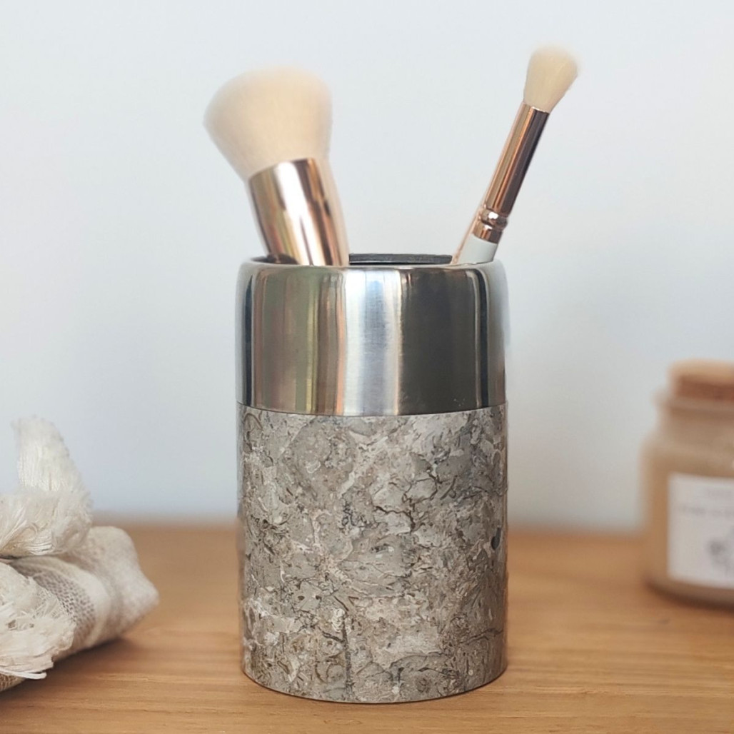Vaso para cuarto de baño de mármol y acero inoxidable gris Vaso para cuarto de baño de mármol y acero inoxidable gris
