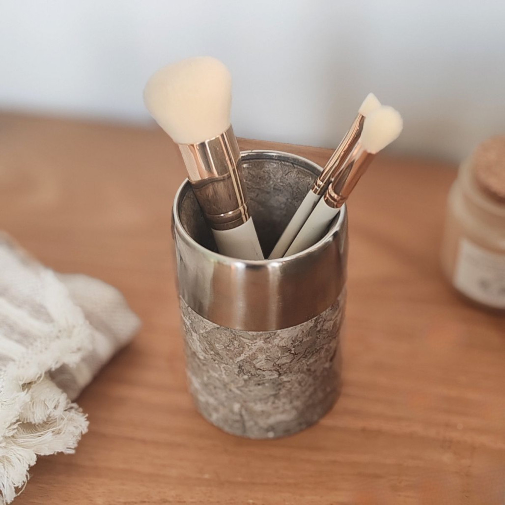 Vaso para cuarto de baño de mármol y acero inoxidable gris Vaso para cuarto de baño de mármol y acero inoxidable gris