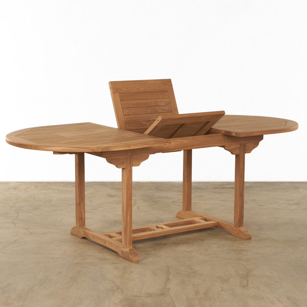 Mesa de jardín ovalada en teca maciza con rallonge160 (210) Nina Mesa de jardín ovalada en teca maciza con rallonge160 (210) Nina