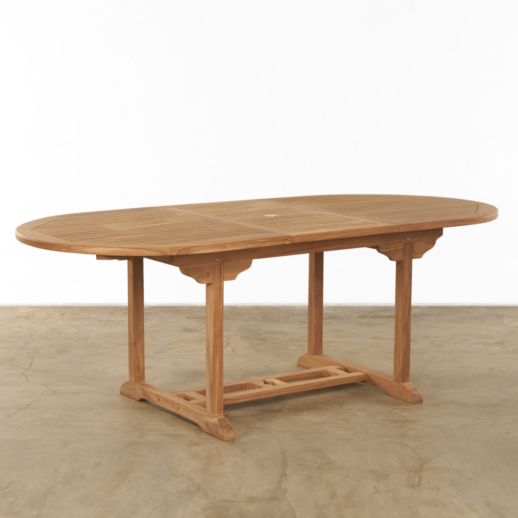 Mesa de jardín ovalada en teca maciza con rallonge160 (210) Nina Mesa de jardín ovalada en teca maciza con rallonge160 (210) Nina