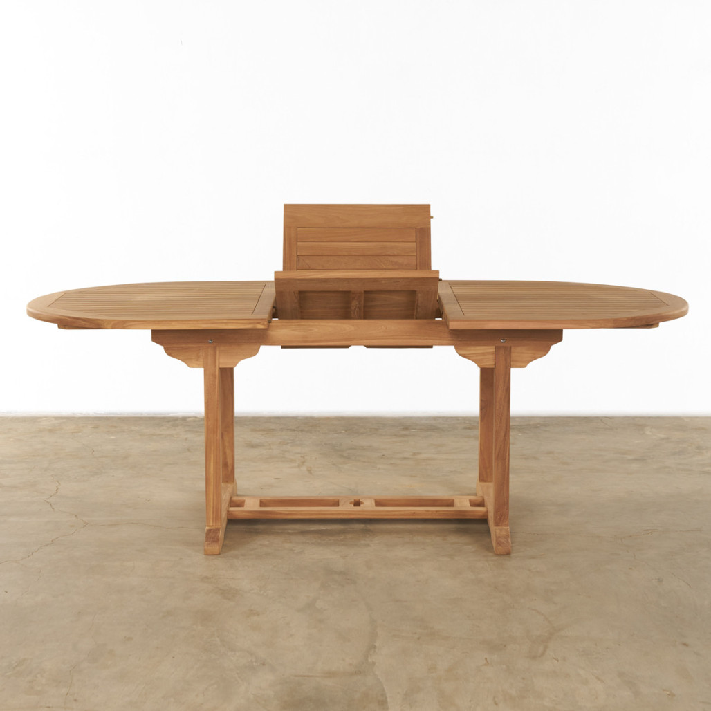 Mesa de jardín ovalada en teca maciza con rallonge160 (210) Nina Mesa de jardín ovalada en teca maciza con rallonge160 (210) Nina