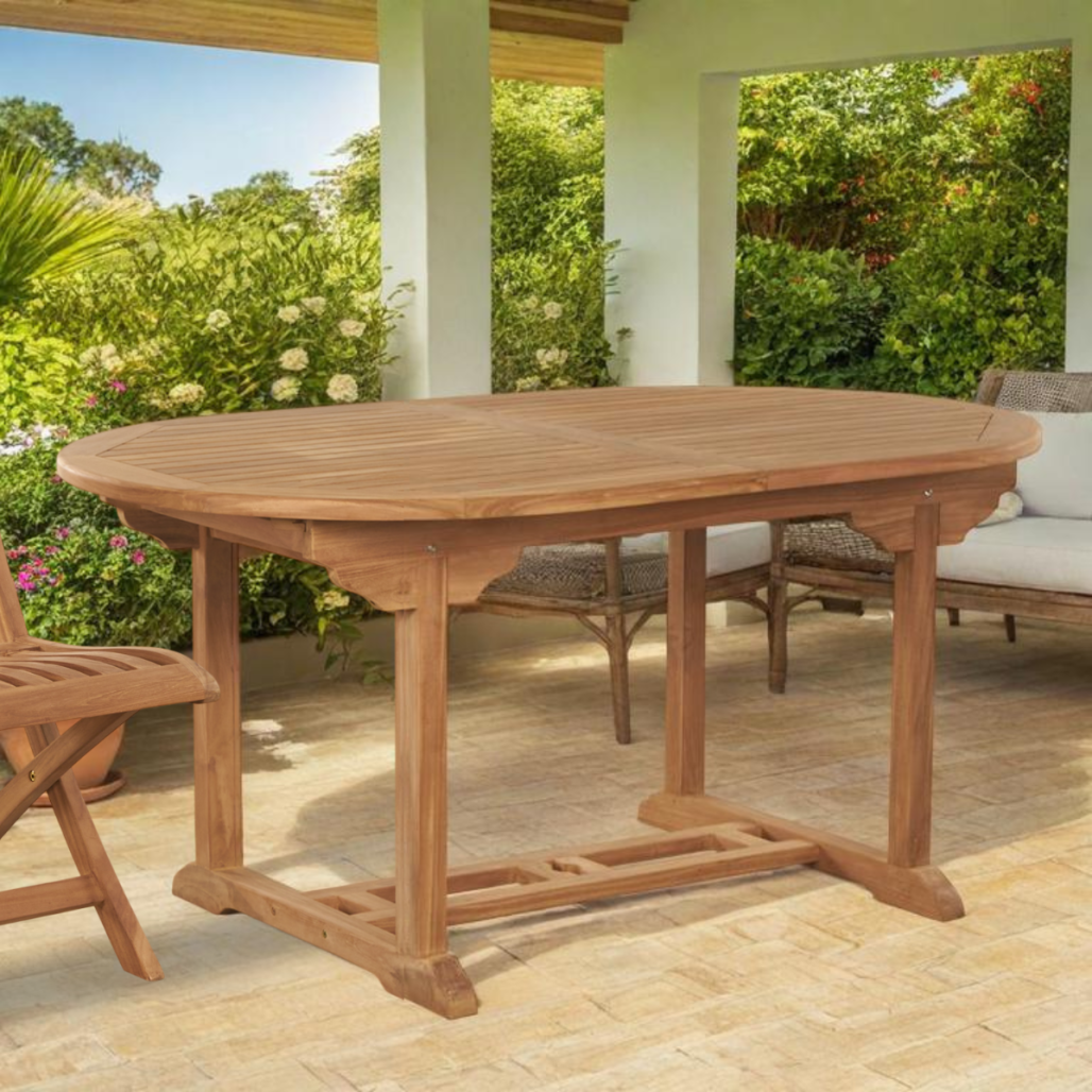 Mesa de jardín ovalada en teca maciza con rallonge160 (210) Nina Mesa de jardín ovalada en teca maciza con rallonge160 (210) Nina