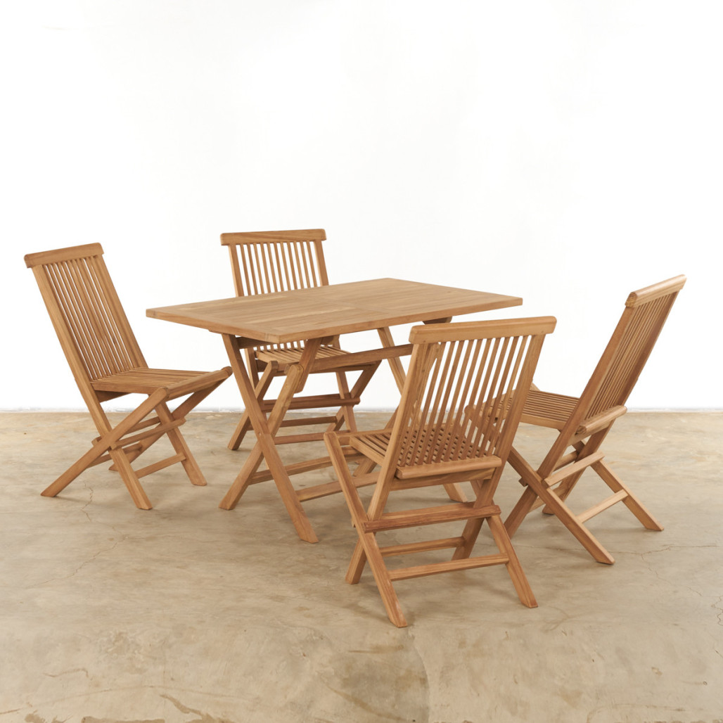 Conjunto de mesa y 4 sillas de jardín en teca Harry Conjunto de mesa y 4 sillas de jardín en teca Harry