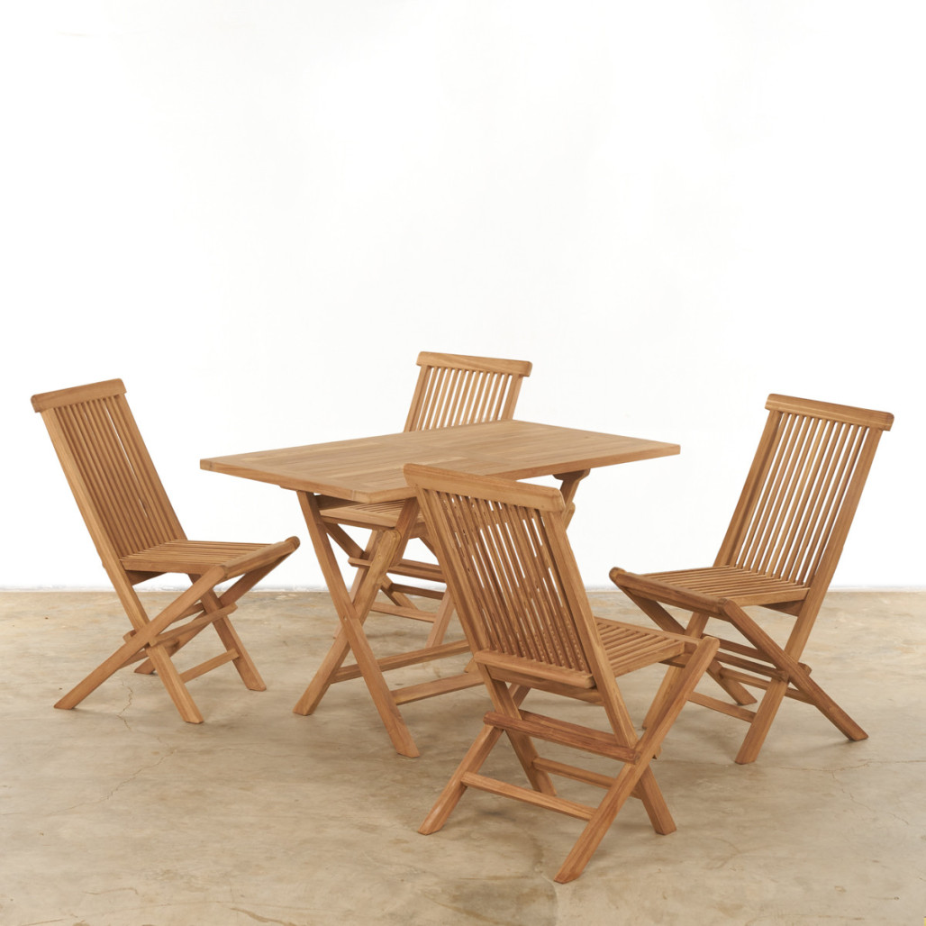 Conjunto de mesa y 4 sillas de jardín en teca Harry Conjunto de mesa y 4 sillas de jardín en teca Harry